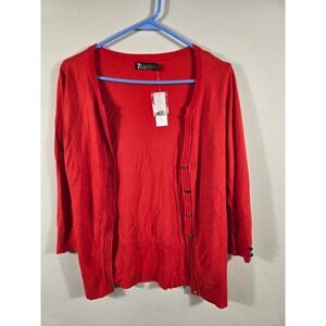 NWT 7th Avenue New York & Company Red Cardigan Sweater Button‎ Front S